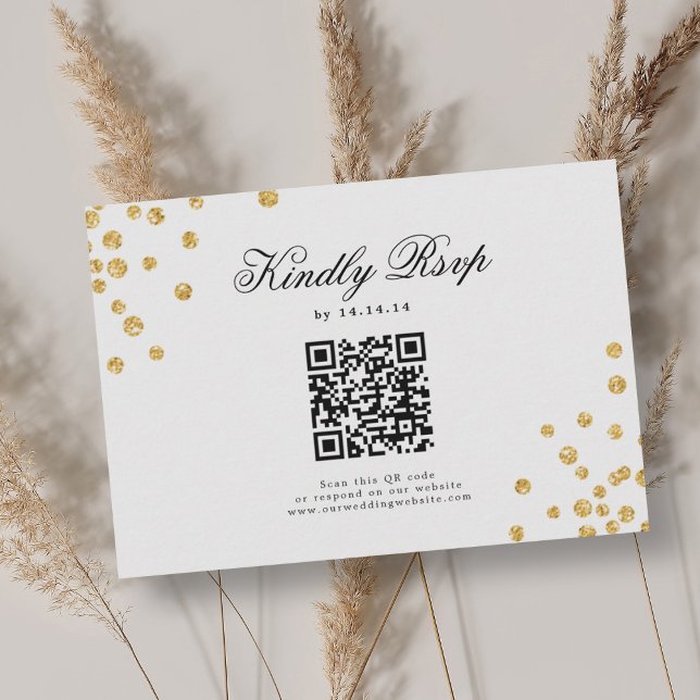 Élégant Mariage de script QR RSVP Gold Confetti (Elegant Script Wedding QR RSVP Gold Confetti )