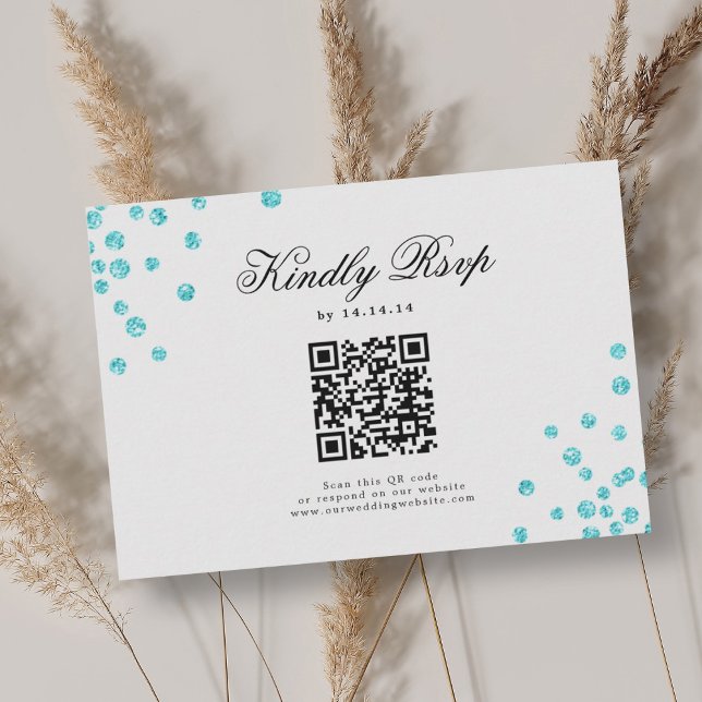 Élégant Mariage de script QR RSVP Turquoise Confet (Elegant Script Wedding QR RSVP Turquoise Confetti )