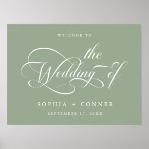 Élégant Mariage de script Sage Affiche de bienvenu