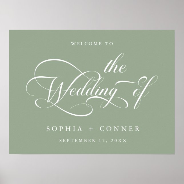 Élégant Mariage de script Sage Affiche de bienvenu (Devant)