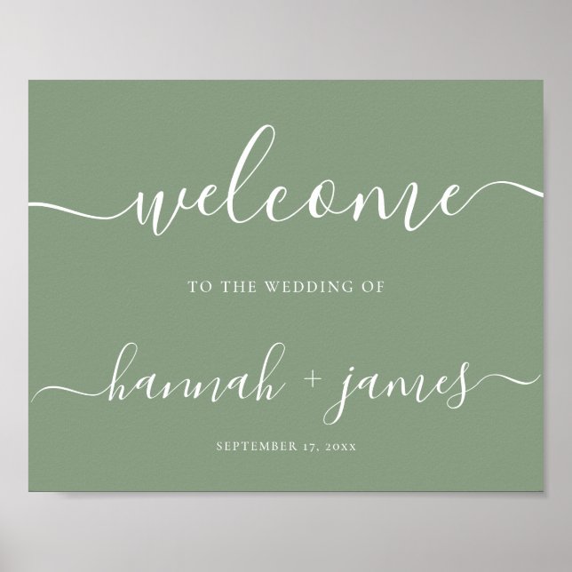 Élégant Mariage de script Sage Green Affiche de bi (Devant)