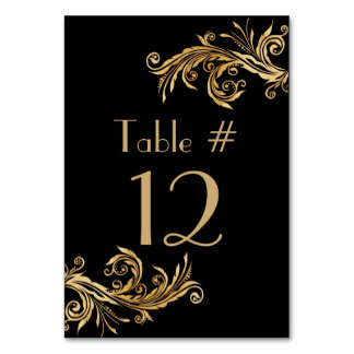 Élégant Mariage de ton noir et or Numéro de table