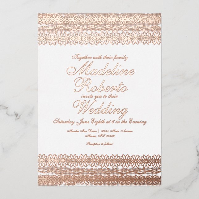 Élégant Mariage dentelle Pressing Foil Invitation (Recto)