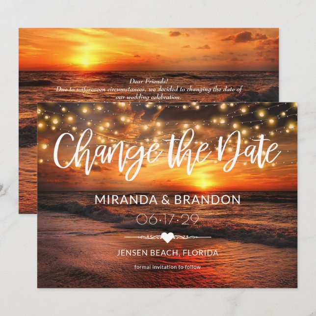 Elégant Mariage d'été de plage Changer la carte de (Devant / Derrière)