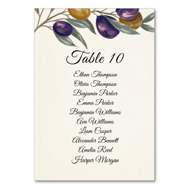 Elégant Mariage d'olive carte numéro de table avec (Par défaut)
