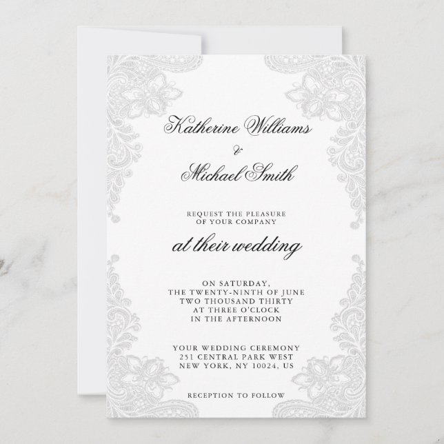 Elégant mariage en dentelle blanche Invitations (Devant)
