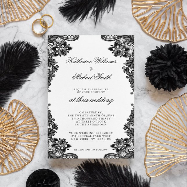 Elégant mariage en dentelle noire Invitations (Créateur téléchargé)