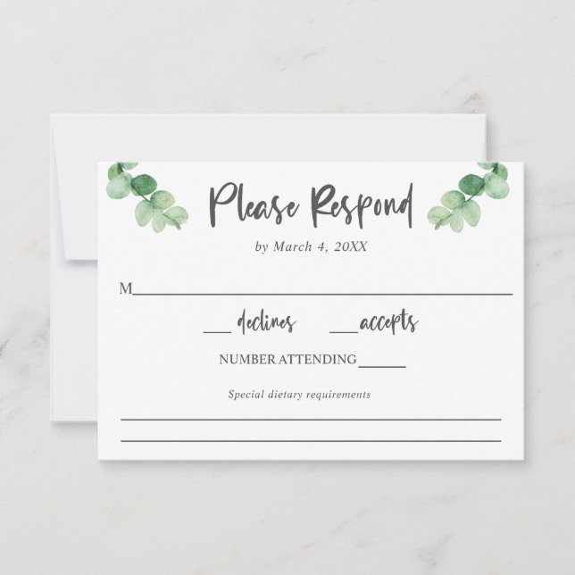 Elégant mariage Eucalyptus RSVP exigences régime (Devant)
