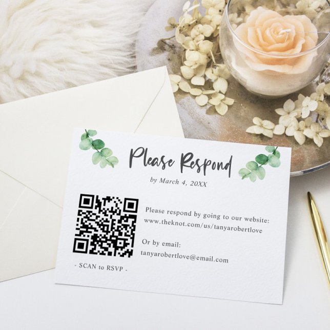 Elégant mariage Eucalyptus RSVP QR Code en ligne (Créateur téléchargé)