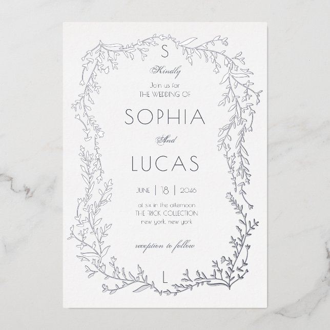 Élégant Mariage Feuille Foil Invitation (Recto)