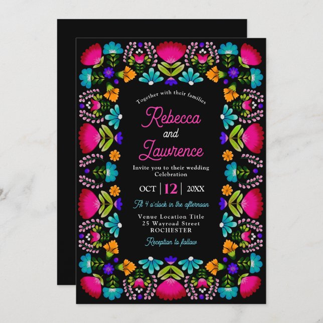 Élégant mariage fiesta Invitations (Devant / Derrière)