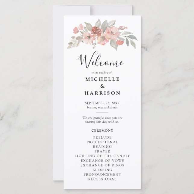 Élégant Mariage Fleurs Aquarelle Rose Pâle (Devant)