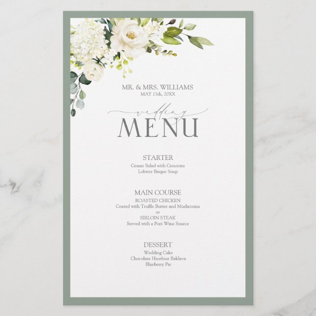 Élégant mariage floral aquarelle blanc gris vert (Devant)