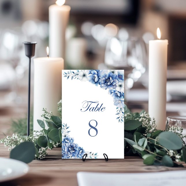 Élégant Mariage Floral Bleu Numéro de table (Créateur téléchargé)