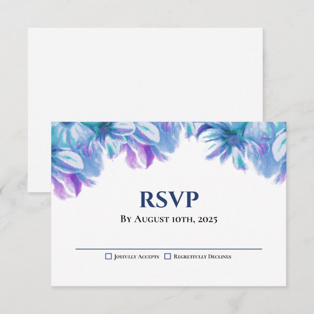 Elégant mariage floral bleu RSVP (Devant / Derrière)