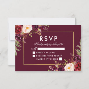 Elégant Mariage Floral Bourgogne Gold RSVP