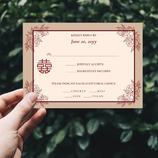 Elégant mariage floral chinois RSVP Invitation (Elegant Floral Chinese Wedding RSVP Invitation)