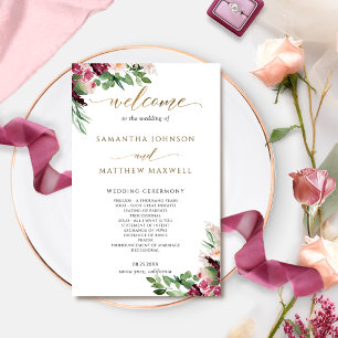 Élégant Mariage floral de Bourgogne rose et bleu