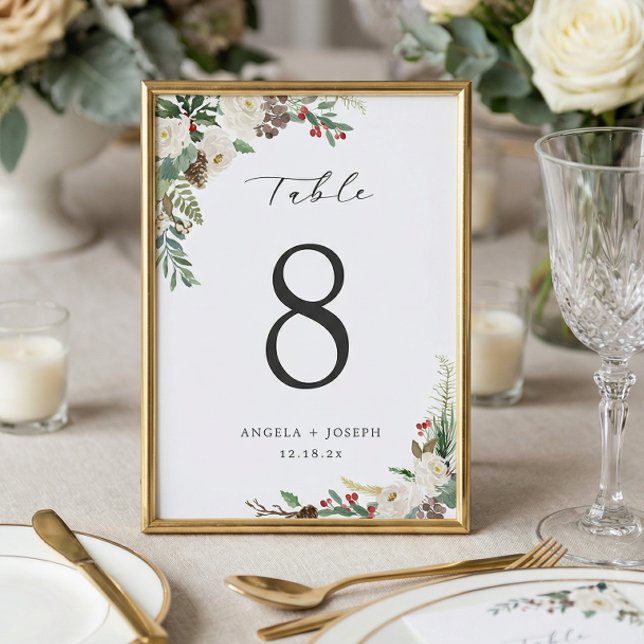 Elégant Mariage Floral d'hiver Carte Numéro de tab (Créateur téléchargé)