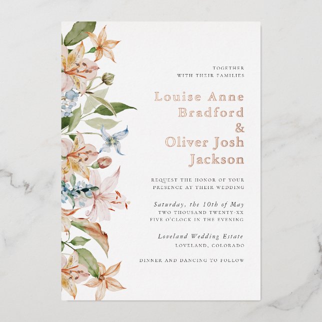 Élégant Mariage floral Invitation (Recto)