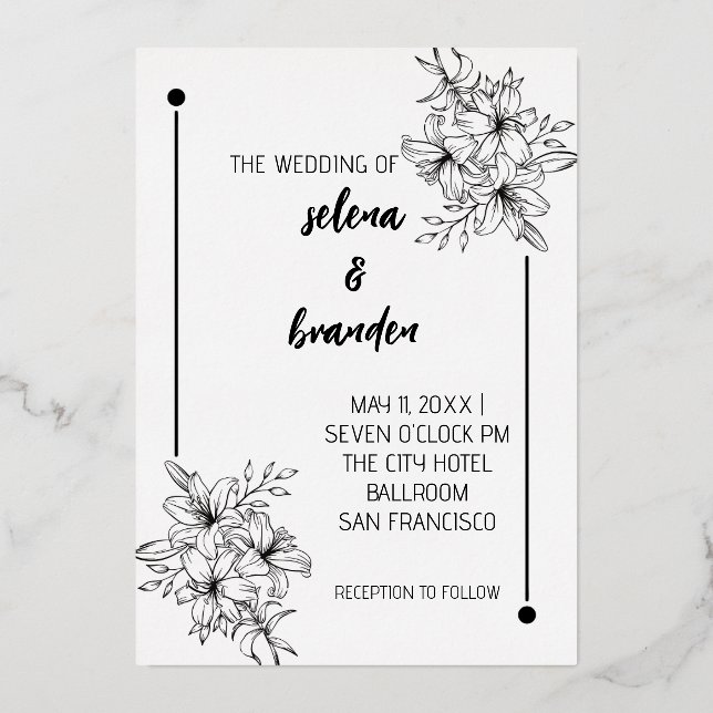 Élégant Mariage floral Invitation (Recto)