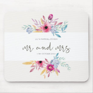 Élégant Mariage Floral Mr & Mrs Tapis de souris