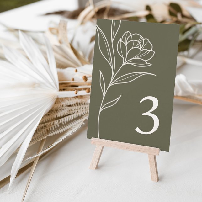 Elégant Mariage Floral Olive Numéro de table Carte (Créateur téléchargé)
