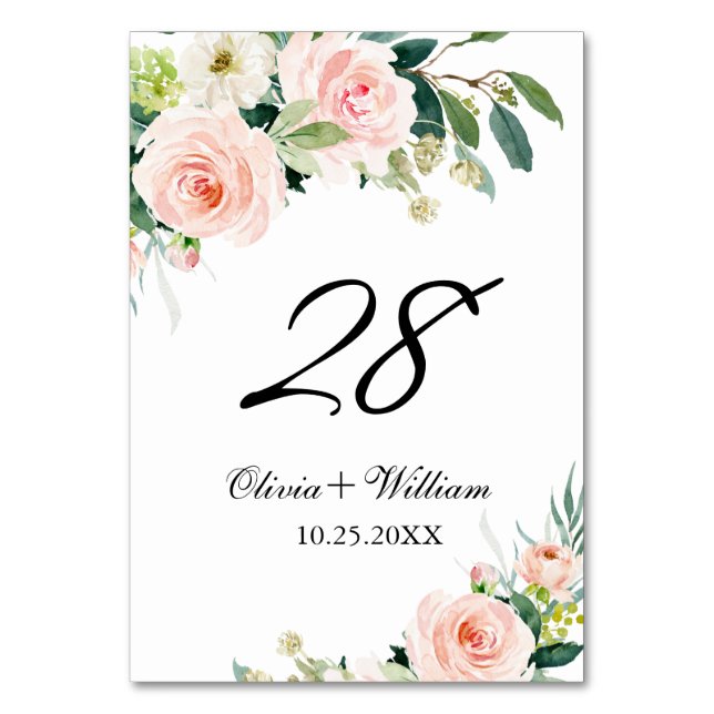 Élégant Mariage floral rose pâle Numéro de table (Par défaut)