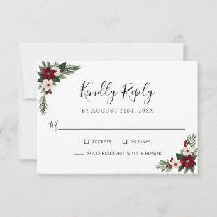 Elégant Mariage Floral Rouge et Blanc RSVP