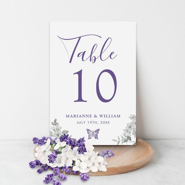 Élégant Mariage Floral Violet Numéro de table (Elegant Purple Floral Wedding Table Number)