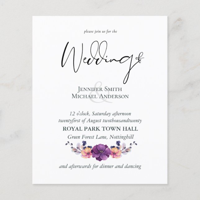 Élégant Mariage Floral violet orange (Devant)