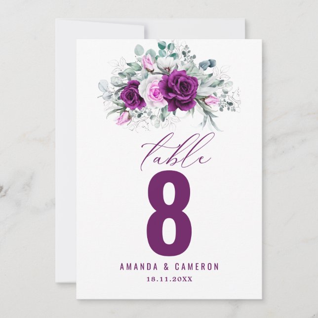 Élégant Mariage floral violet rustique Numéro de t (Devant)