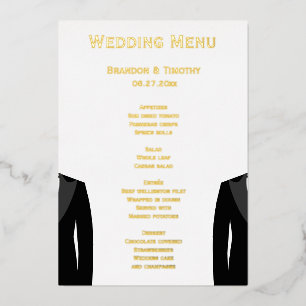 Elégant Mariage Gay Real Gold Foil Cartes de menu