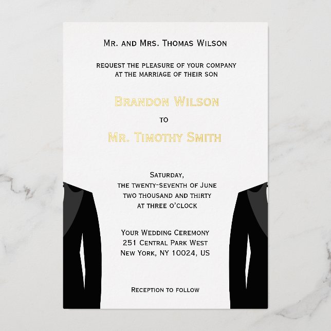 Élégant Mariage Gay Real Gold Invitations (Recto)
