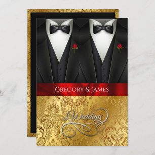 Elégant Mariage gay Tuxedo Red Rose Invitation