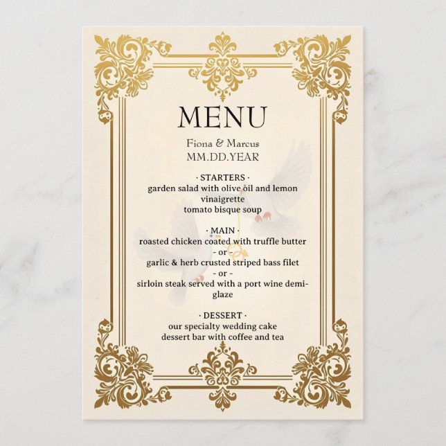 Elégant Mariage Gold Carte Menu Réception Luxe (Devant)