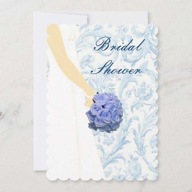 Elégant Mariage Gown Blue Bridal Shower Invitation (Devant)