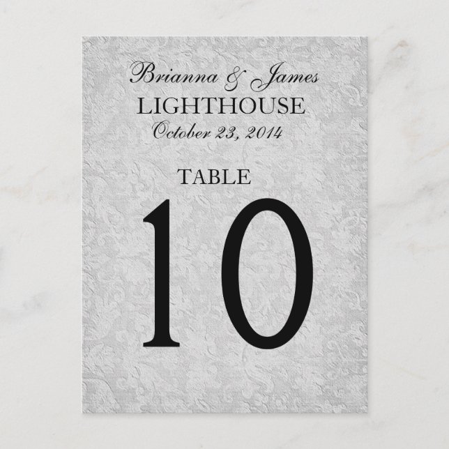 Elégant Mariage gris argent carte numéro de table (Devant)