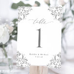 Elégant Mariage gris argenté 5x7 Cartes Numéro de<br><div class="desc">Présentant notre beau numéro de table 5x7, conçu avec des fioritures vintages en argent/gris qui exsument l'élégance et le luxe. Parfait pour les mariages et autres événements formels, ce numéro de tableau ajoute une touche de sophistication à tout cadre de table. Conçu avec soin, ce numéro de tableau est imprimé...</div>