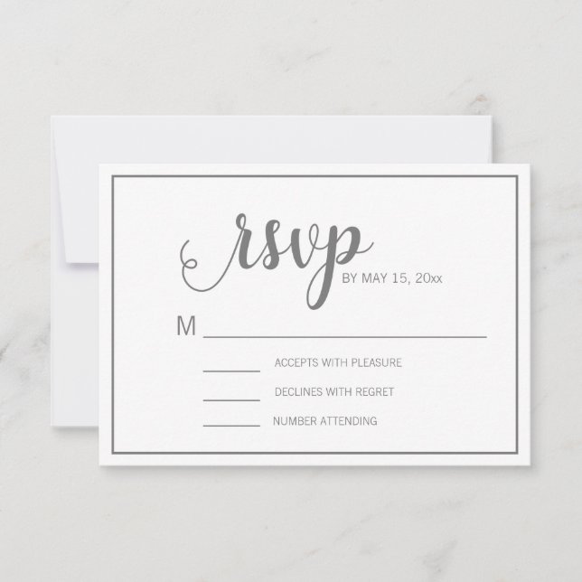 Elégant mariage gris blanc moderne RSVP (Devant)