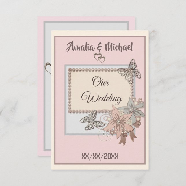 Elégant, mariage, invitation fiançailles, papillon (Devant / Derrière)