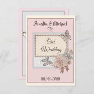 Elégant, mariage, invitation fiançailles, papillon