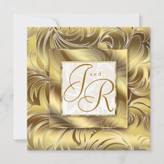 Élégant mariage Invitation Leaf Floral Gold Light