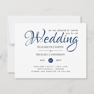 Elégant mariage Invitation Simple Marine Bleu Blan