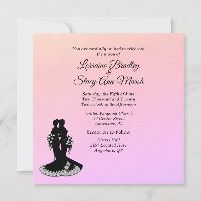Elégant Mariage lesbien Pinks Invitation (Devant)
