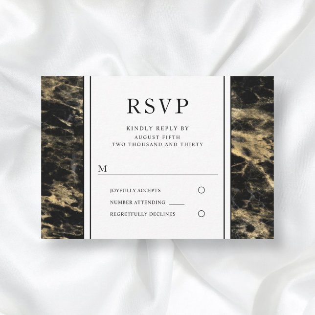Élégant Mariage Marbre Noir Et Or RSVP (Créateur téléchargé)