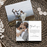 Elégant mariage Merci Photo Invitation<br><div class="desc">Carte de remerciement minimaliste Mariage qui ont une photo à l'avant et à l'arrière. Les cartes de remerciement contiennent une typographie de script moderne,  lettrée à la main,  qui sont élégantes,  simples et modernes à utiliser après la célébration du mariage.</div>