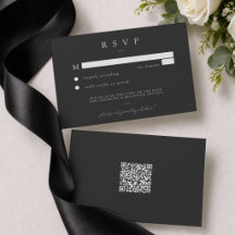 Élégant Mariage Minimaliste Noir Charbon QR RSVP