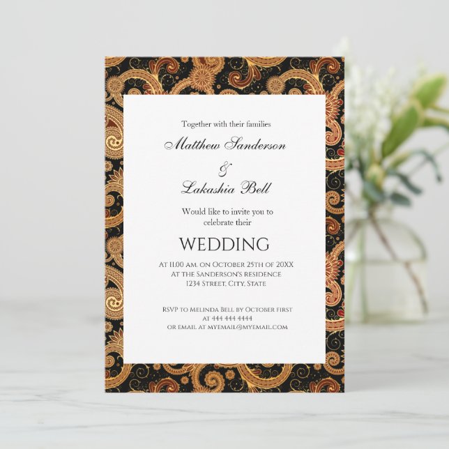 Elégant Mariage moderne Paisley White Invitation (Debout devant)