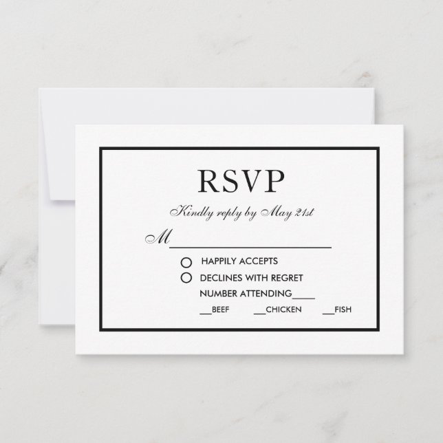 Elégant mariage moderne RSVP noir & blanc S (Devant)